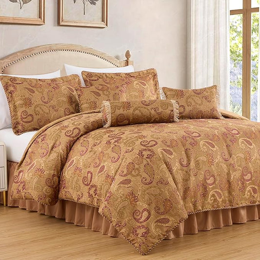 Chezmoi Collection Adelle 7-Piece Paisley Jacquard Embroidered Comforter Bedding Set, King Size