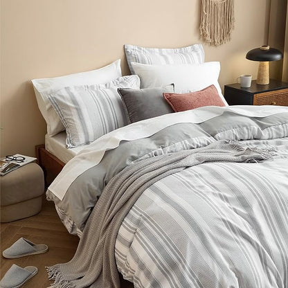 Bedsure Duvet Cover King Size - Striped Reversible Duvet Cover Set with Zipper Closure, 3 Pieces Grey Bedding Set with 8 Corner Ties and 2 Pillow Shams 20"x36"