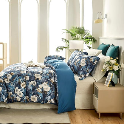 Cupocupa Duvet Cover King Size Set Boho Floral Pattern King Duvet Cover Set for King Size Bed Vintage Soft Bedding Leaf Print Duvet Cover with Pillowcases