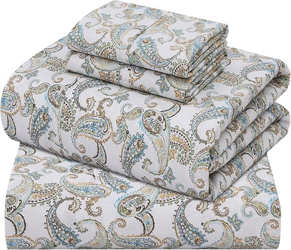 ZOYER 100% Cotton Sheets – Full Size Percale Bedding, Cooling & Breathable, Durable with a Crisp, Soft & Comfortable Feel, 16" Deep Pocket, 4-Piece Set, Paisley Ornamental