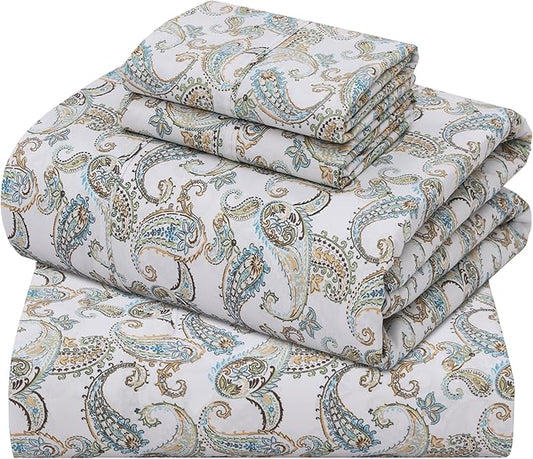 ZOYER 100% Cotton Sheets – Full Size Percale Bedding, Cooling & Breathable, Durable with a Crisp, Soft & Comfortable Feel, 16" Deep Pocket, 4-Piece Set, Paisley Ornamental