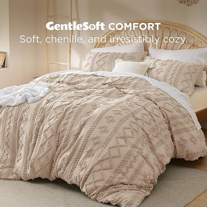 Bedsure Boho Duvet Cover Queen Size, Soft & Comfortable Elegant Design Boho Bedding for Decoration, Machine Washable Comforter Cover for All Seasons,Includes 1 Duvet Cover & 2 Pillow Shams,Khaki