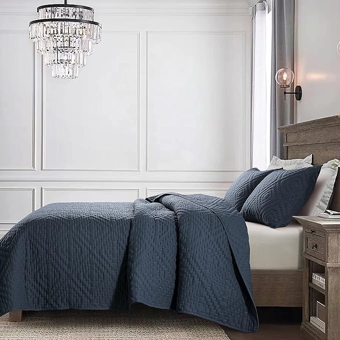 R.SHARE Navy Blue Twin Size Quilt Bedding Sets with Pillow Sham, Boho Lightweight Soft Bedspread Coverlet, Quilted Blanket Thin Comforter Bed Cover for All Season, 2 Pieces, 68x90 inches