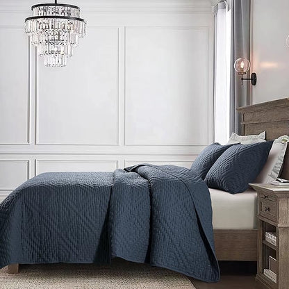 R.SHARE Navy Blue Twin Size Quilt Bedding Sets with Pillow Sham, Boho Lightweight Soft Bedspread Coverlet, Quilted Blanket Thin Comforter Bed Cover for All Season, 2 Pieces, 68x90 inches