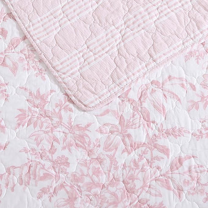 Laura Ashley - Twin Quilt Set, Soft & Reversible Cotton Floral Bedding with a Medium Weight Feel, 2 Piece Bed Set with Matching Pillowcase (Bedford Pink)