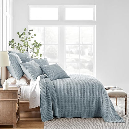 Levtex Home Mills Waffle Queen Bedspread Set (106x106in) with 2 Pillow Shams (26x20in) - Chambray - Cotton Waffle Queen Size Bedspread Set - Lightweight, Soft, Pre-Washed