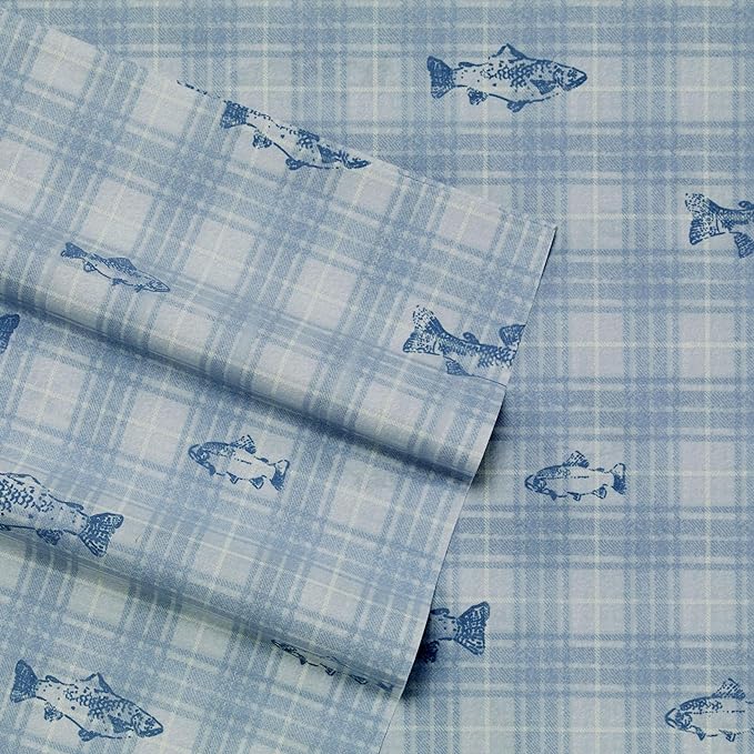 Eddie Bauer - Twin Sheet Set, Cotton Percale Bed Sheets, Crisp & Cool, Ideal Dorm Essentials (Methow Plaid Blue, Twin)