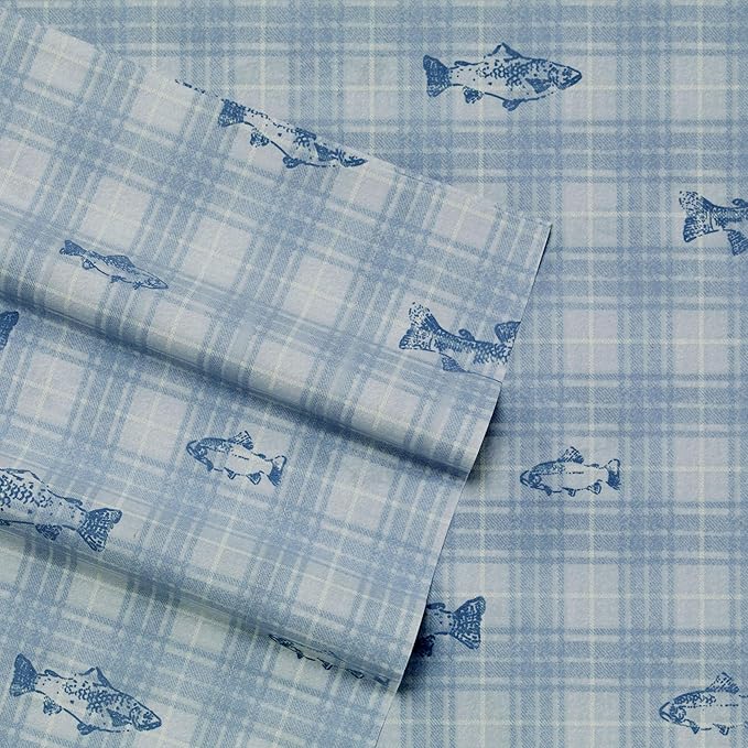 Eddie Bauer - King Sheets, Cotton Percale Bedding Set, Crisp & Cool Home Decor (Methow Plaid Blue, King)