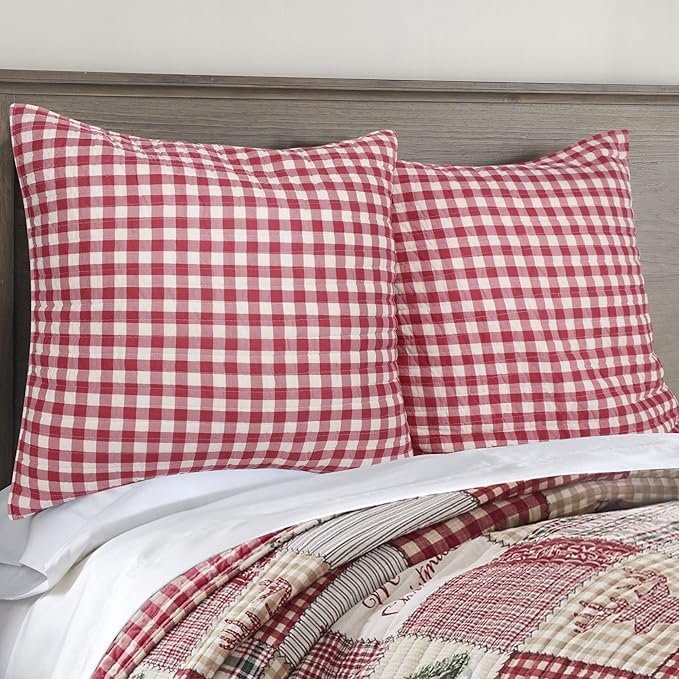 Levtex Home - Home for Christmas - Euro Shams (Set of 2) - Red and Cream - (26x26in.), No Insert - Cotton/Polyester