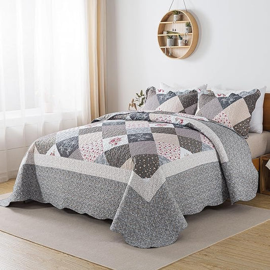 HoneiLife Twin Quilt Bedding Set - Lightweight Bedspreads,2-Piece Microfiber Quilt Sets Reversible Coverlets Retro Bed Cover Quilt Twin Size All Season Quilts-Grey
