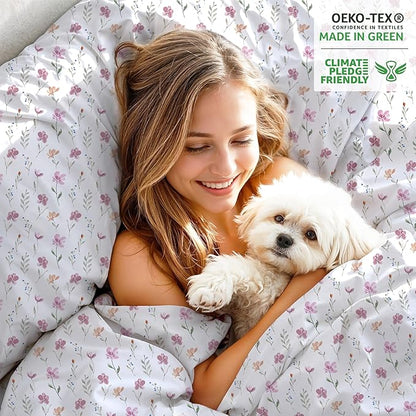 RUVANTI 100% Organic Cotton Sheets Queen Size, Percale Weave, GOTS Certified, 4-Piece Set, Deep Pocket 15", Crisp & Breathable, Soft Durable Bedding, Sábanas Algodón Orgánico – Obsessed Stems