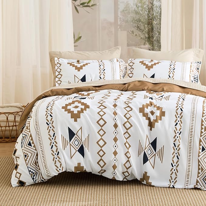 Bedsure Duvet Cover Queen Size - Modern Boho Geometry Floral Duvet Cover Set with Zipper Closure, 3 Pieces Hazel Bedding Set with 8 Corner Ties and 2 Pillow Shams 20"x26"
