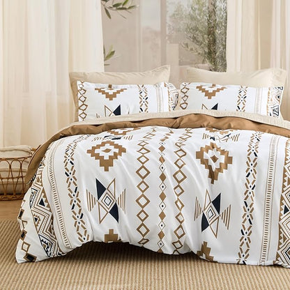 Bedsure Duvet Cover Queen Size - Modern Boho Geometry Floral Duvet Cover Set with Zipper Closure, 3 Pieces Hazel Bedding Set with 8 Corner Ties and 2 Pillow Shams 20"x26"