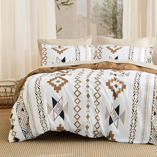 Bedsure Duvet Cover Queen Size - Modern Boho Geometry Floral Duvet Cover Set with Zipper Closure, 3 Pieces Hazel Bedding Set with 8 Corner Ties and 2 Pillow Shams 20"x26"