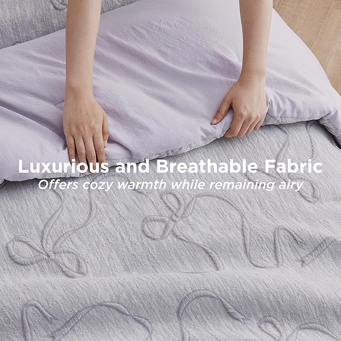 Bedsure Purple Comforter Set Queen, GentleSoft™ 3 Pieces Breathable Bow Comforter Set Women Girls with 2 Pillow Shams, Cute Queen Bedding Sets Purple Room Decor Aesthetic Bedroom Decor, 90x90 Inches