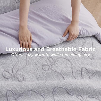 Bedsure Purple King Size Comforter Set, GentleSoft™ 3 Pieces Breathable Bow Comforter Set Women with 2 Pillow Shams, Cute King Bedding Set Purple Room Decor Aesthetic Bedroom Decor, 104x90 Inches