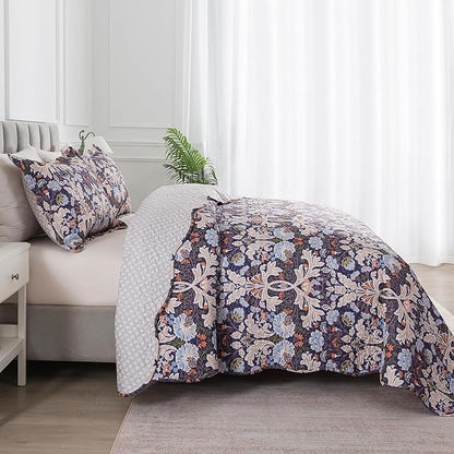 HoneiLife Quilt Set Queen Size - Microfiber Bedspreads for Queen Bed, Reversible Coverlet Lightweight Bedcover Quilt Bedding Sets-Navy