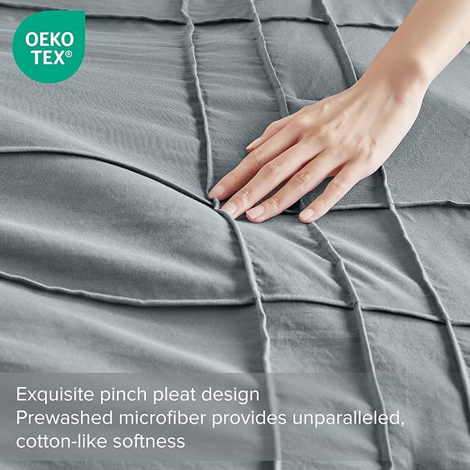 Comfort Spaces Blue/Grey Cal King Size Comforter Set - 3 Pieces Pintuck Pleated Bedding Sets, All Season Lightweight, Extra Softness Pre-Washed Microfiber Cal King Bed Set, Shams, Cal King