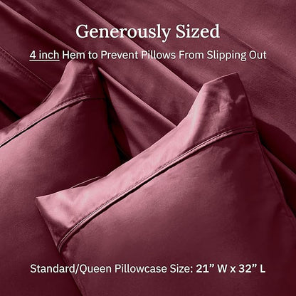 California Design Den Standard Queen Size Pillowcase Set - 400 Thread Count, 100% Cotton Sateen, Set of 2 Pillow Covers, Soft and Breathable - Burgundy Red