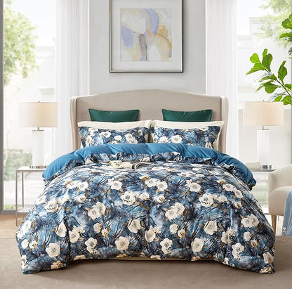 Cupocupa Duvet Cover Queen Size Set Boho Floral Pattern Queen Duvet Cover Set for Queen Size Bed Vintage Soft Bedding Leaf Print Duvet Cover with Pillowcases