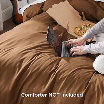 Bedsure Duvet Cover Full Size - Soft Double Brushed Bedding Set for Kids & Adults, Zipper Closure, 3 Pieces, Includes 1 Duvet Cover (80"x90") & 2 Pillow Shams, NO Comforter, Brown