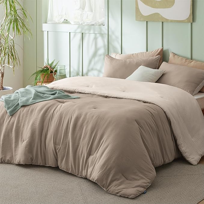 Bedsure King Comforter Set, Khaki Beige Soft Prewashed Bedding for All Seasons, 3 Pieces GentleSoft™ Bed Set, 1 Lightweight Comforter (104"x90") and 2 Pillowcases (20"x36")