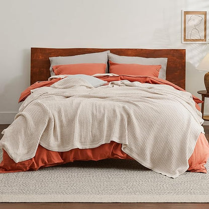 Bedsure Gentlesoft 100% Cotton Blanket King Size for Bed - Breathable and Soft for Spring Summer, Thick Cozy Waffle Weave Blanket Gifts for Women, Light Beige, 104x90 inches