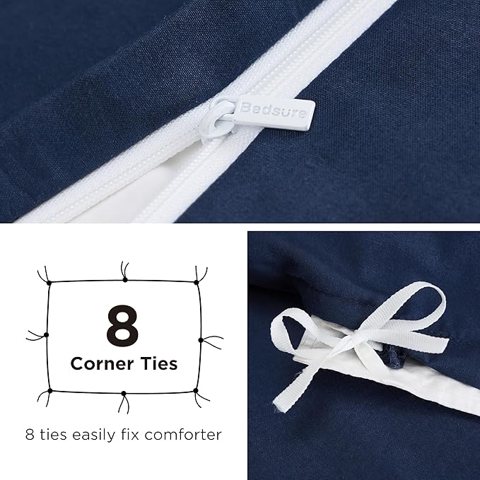 Bedsure Duvet Cover with Fitted Sheet King - Cooling Deep Pocket, Hotel Luxury Soft Double Brushed Bedding Set with Zipper Closure, 1 Duvet Cover, 1 Fitted Sheet, 2 Pillow Shams, NO Comforter, Blue
