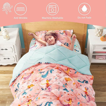 Twin Mermaid Bedding Sets for Girls, 2 Pieces Kids Twin Comforter Sets, Super Soft Lightweight for All Seasons, Includes 1 Comforter (66"x86") and 1 Pillowcase (20"x26"+2")