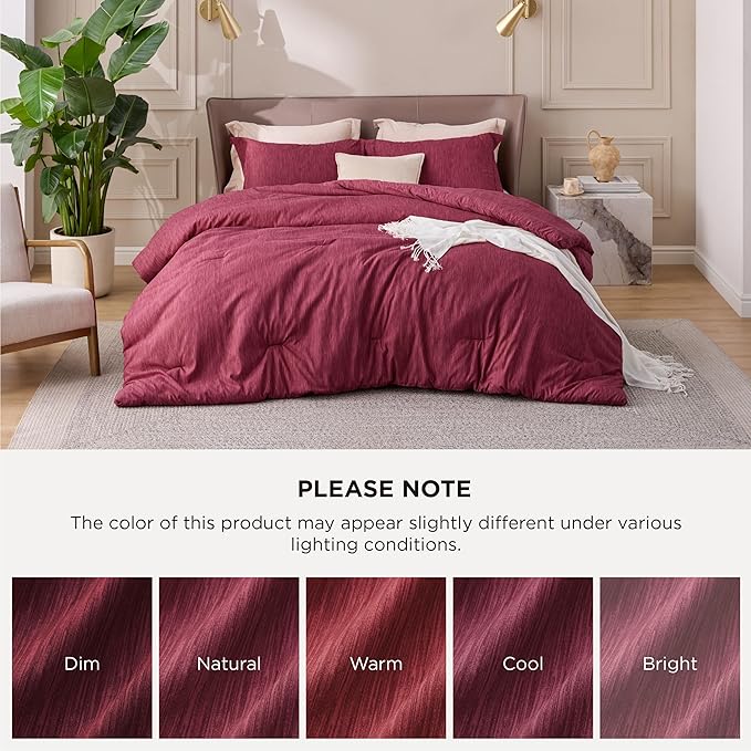 Bedsure Twin/Twin XL Comforter Set - Dark Red Soft Bedding for All Seasons, Cationic Dyed Bed Set, 2 Pieces, 1 Twin Size Comforter (68"x88") and 1 Pillow Sham (20"x26"+2")