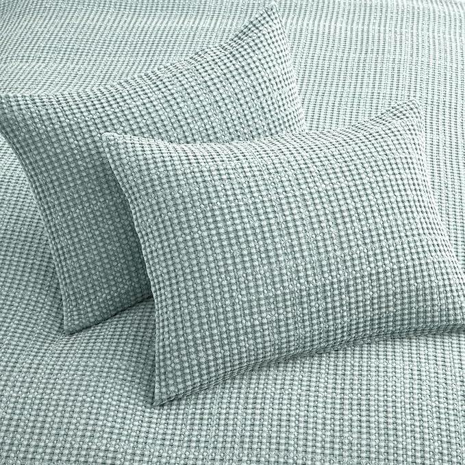 Levtex Home Mills Waffle King/Cal King Quilt Set (106x92in) with 2 Pillow Shams (36x20in) - Spa - Cotton Waffle King Size Quilt Bedding Set - Lightweight, Soft, Pre-Washed