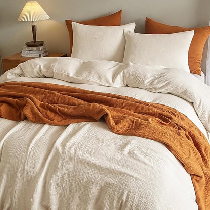 SE SOFTEXLY Muslin Duvet Cover Twin Size, 100% Washed Cotton Duvet Cover Set, Ultra Soft Comforter Cover Linen Like, 2 Pieces Minimalist Gauze Duvet Cover with 1 Pillowcase, 68"x90", Off-White