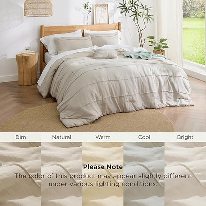 Bedsure California King Comforter Set - 4 Pieces Pinch Pleat Bed Set, Beige Boho Bedding for All Season, 1 Soft Comforter, 2 Pillowcases, 1 Decorative Pillow