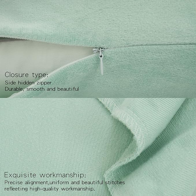 NTBAY Zippered Velvet Square Throw Pillow Covers, 2 Pack Soft and Luxury Decorative Cushion Cases, 18x18 Inches, Cyan