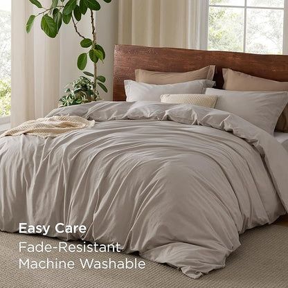 Bedsure 100% Washed Cotton Duvet Cover Oversized King - Natural Minimalist Bedding Set Linen Like - PureWoven Plain Simple & Soft Comforter Cover for All Seasons (Natural, Oversized King, 120"x98")