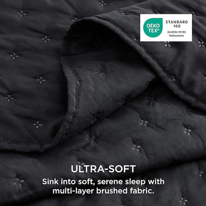 Bedsure Twin Quilt - Ultra Soft Twin XL Quilt Bedding for Dorm Decor, Lightweight All-Season Comforter, Black Bedspread Coverlet with Clover Pattern, 68 x 86 Inches | Stitch-Free Quilting, Ultra Soft, Lightweight, Machine Washable, Pet-Friendly