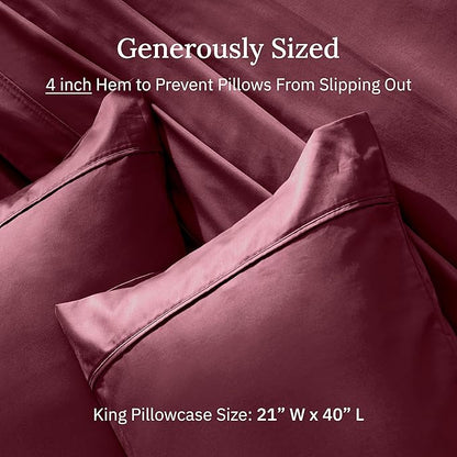 California Design Den King Size Pillowcase Set - 400 Thread Count, 100% Cotton Sateen, Set of 2 Pillow Covers, Soft and Breathable - Burgundy Red