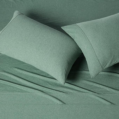 Amazon Basics 100% Cotton Jersey Bed Sheet Set, Full, Olive (Melange), Solid