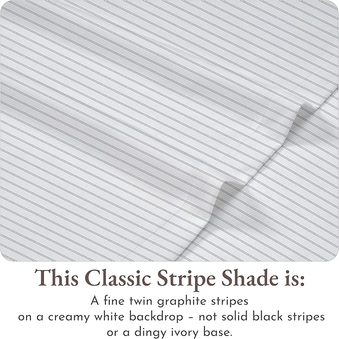 California Design Den Stripe Twin Sheets Set, 100% Cotton 12" Pocket Twin Size Sheets & Pillowcase Set. Soft Sateen Weave - Classic Stripe