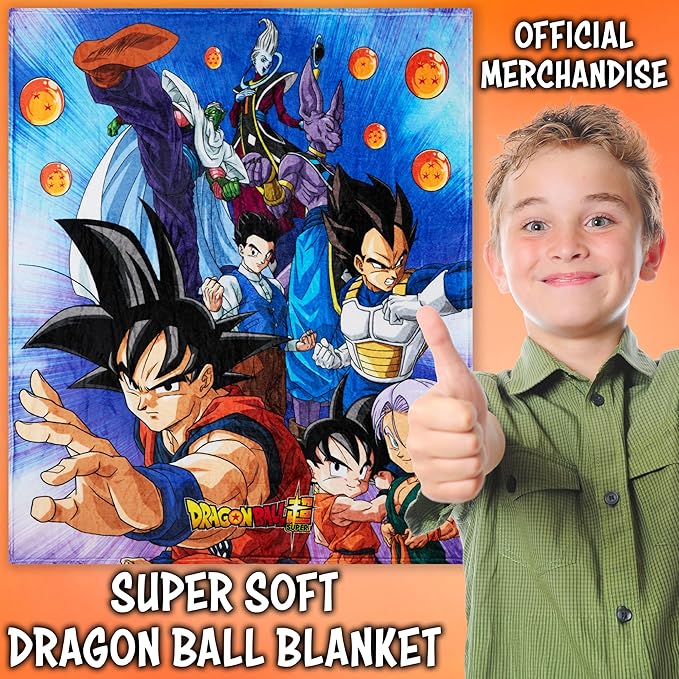 Dragon Ball Z Throw Blanket for Boys, 51x59 in, Goku Anime Fleece Blanket, Throws for Couch, Bed, Sofa, Room Essentials, Gifts for Boys
