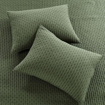 Levtex Home Cross Stitch Reversible King/Cal King Quilt Set (106x92in) and 2 Pillow Shams (36x20in) - Stitch Texture - Forest Green - Cotton King Size Quilt Bedding Set - Lightweight Soft Pre-Washed