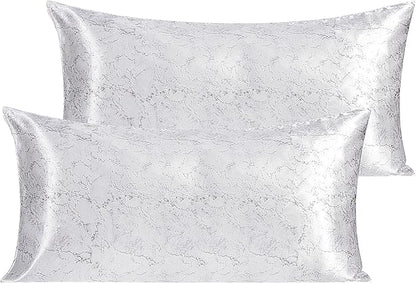 NTBAY 2 Pack Satin King Pillowcases for Hair and Skin, Luxurious and Silky Marbling Printed Pillow Cases with Envelope Closure, 20x36 Inches, White