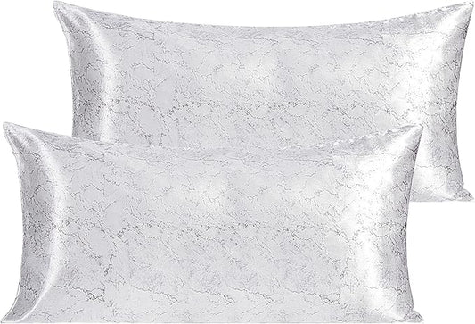 NTBAY 2 Pack Satin King Pillowcases for Hair and Skin, Luxurious and Silky Marbling Printed Pillow Cases with Envelope Closure, 20x36 Inches, White