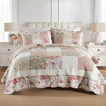 Secgo King Comforter Set for Bed - 100% Cotton Quilts King Size, Black Bedspreads (98 * 104Inch) with 2 Pillow Shams, Patchwork Reversible Lightweight Bedding