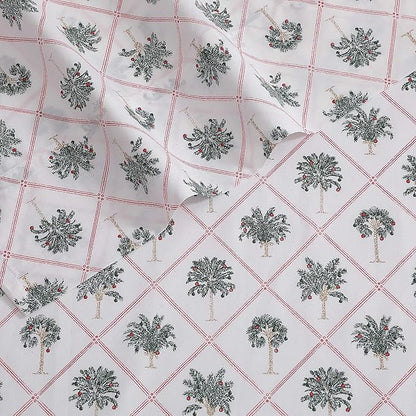 Tommy Bahama - Queen Size Sheet Set, Crisp & Cool Cotton Percale Bedding with a Smooth Lightweight Feel, 4 Piece Holiday Bed Sheets with Matching Pillowcases (Palm Tree Trellis Red)