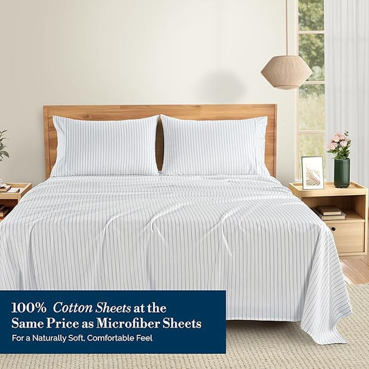Casa Platino Twin Size Bed Sheets– Crisp & Cool Percale Weave 100% Cotton Bed Sheets Twin Size with 2 Pillowcases, 15" Deep Pocket Fitted Sheet, Long-Lasting for Cozy Sleep in All Seasons – Skylure
