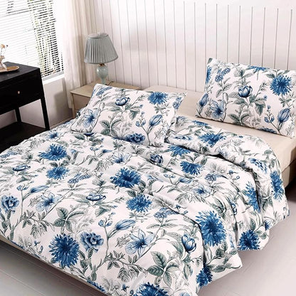 SDIII Blue Floral Comforter Set Full 3 Pieces, Soft Microfiber Cornflower Blue Comforter Full, Vintage Floral Bedding Set All Season