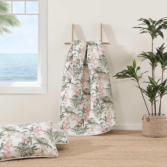 Tommy Bahama - King Quilt Set, Reversible Cotton Coastal Bedding with Matching Shams, Colorful Botanical Bedding Set (Island Orchid Pink/Cream)