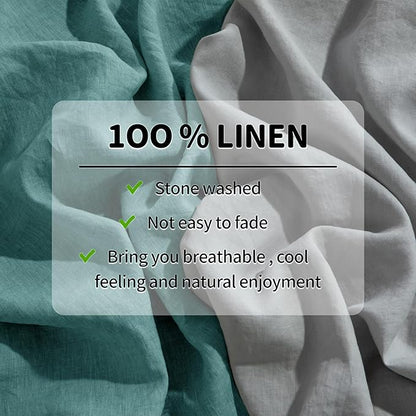 LBRO2M 100% Pure Linen Sheet Set Deep Pocket Up to 16" Bed Sheets Sets, Natural Flax Beddings Soft, Breathable, Comfortable for All Seasons 6 Pcs Sheet Set Full Size, Aqua