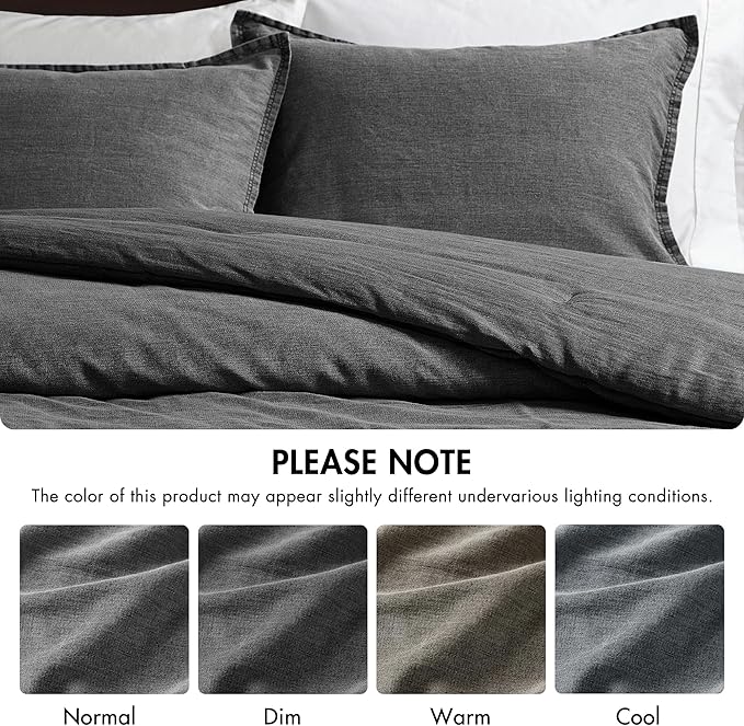Woolrich Queen Comforter Set Cotton Stone Washed, Oversized Comforters Queen Size Bed, All Season Down Alternative Overfilled Queen Size Comforter, McKenzie, Full/Queen Grey 3 Piece